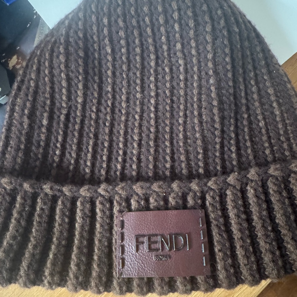 Fendi Chocolate Brown Ribbed Knit Hat